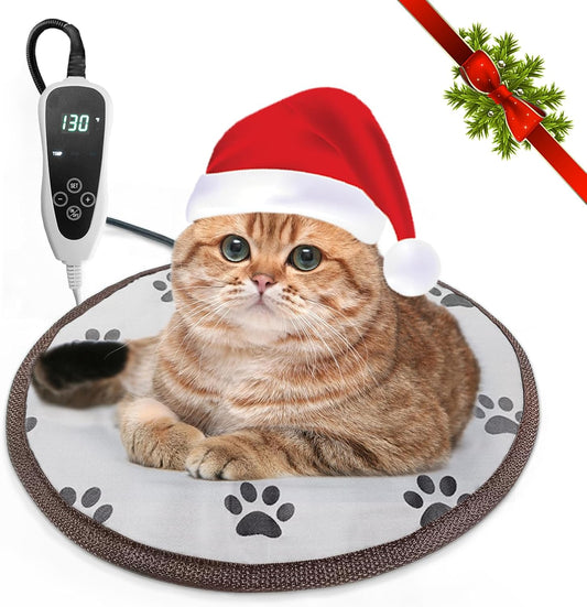 16-inch Heated Cat Bed – Waterproof, Smart Thermostat, Adjustable Heat, Anti-Slip Rope & Cute Paw Design